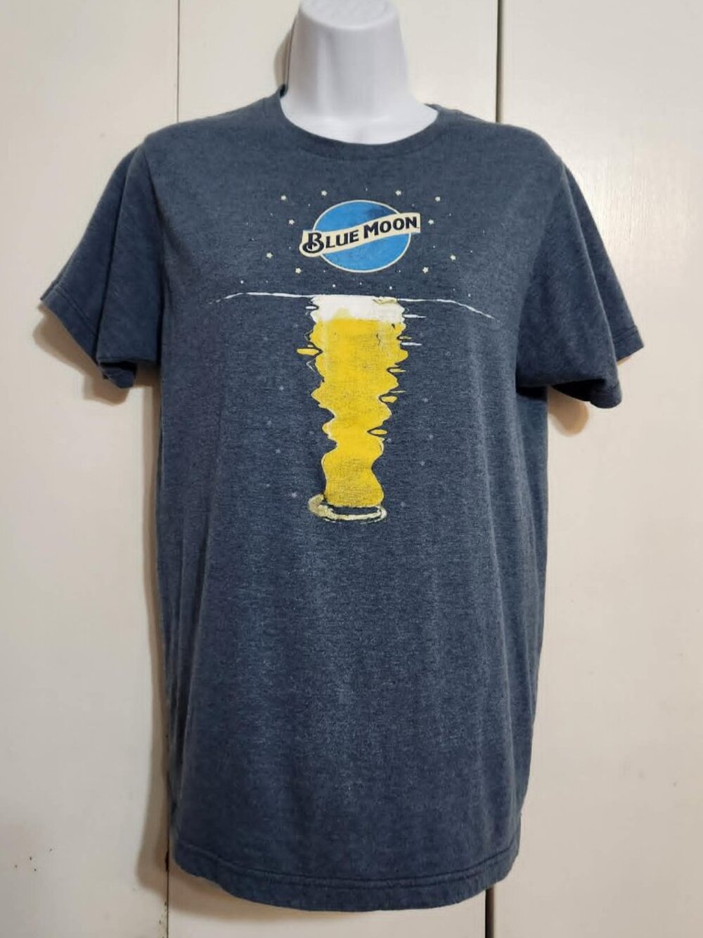 Blue Moon Beer T-Shirt Small Heather Navy Blue Graphic Logo Breweriana